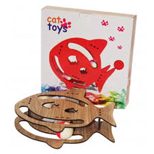 Pet Style İki Toplu Büyük Balık Şeklinde Ahşap Kedi Oyuncağı 23cm