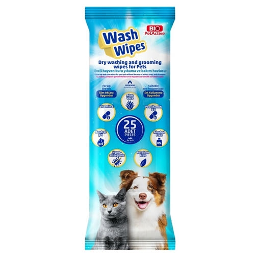 Bio Pet Active Wash Wipes Kuru Yıkama Bakım Havlusu (25 Adet)