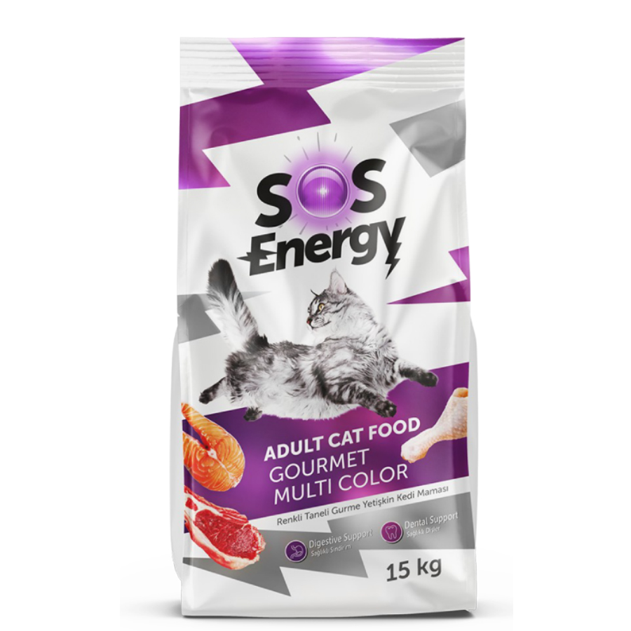 Sos Energy Gurme Renkli Taneli Yetişkin Kedi Maması 15 Kg