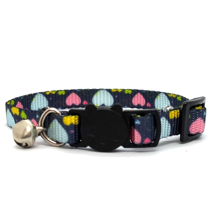 LuckyPaw Çıngıraklı Kedi Boyun Tasması 1x30cm (Kalp Desenli)