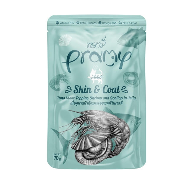 Pramy Skin Coat Jöle İçinde Karidesli Deniz Taraklı ve Ton Balıklı Kedi Konservesi 70gr