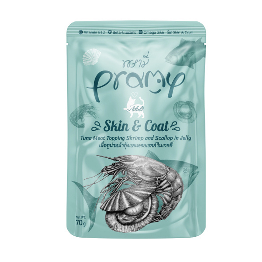 Pramy Skin Coat Jöle İçinde Karidesli Deniz Taraklı ve Ton Balıklı Kedi Konservesi 70gr