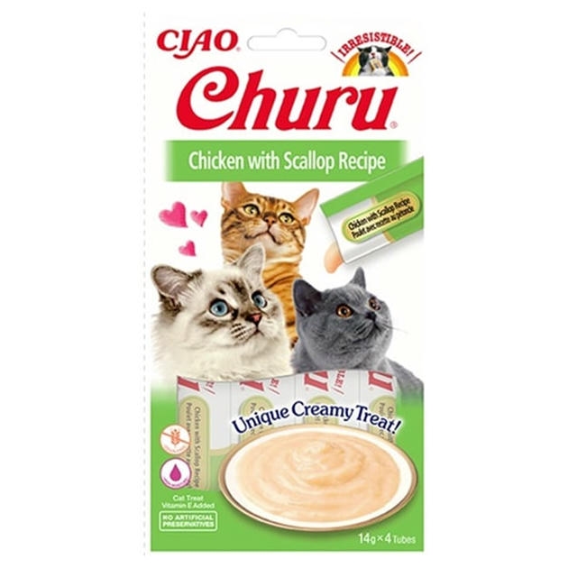 Ciao Churu Cream Tavuklu ve Deniz Taraklı Kedi Ödül Kreması 4x14 gr