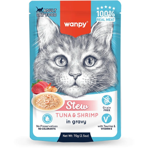 Wanpy Pouch Ton Balıklı&Karidesli Kedi Konservesi 70 gr