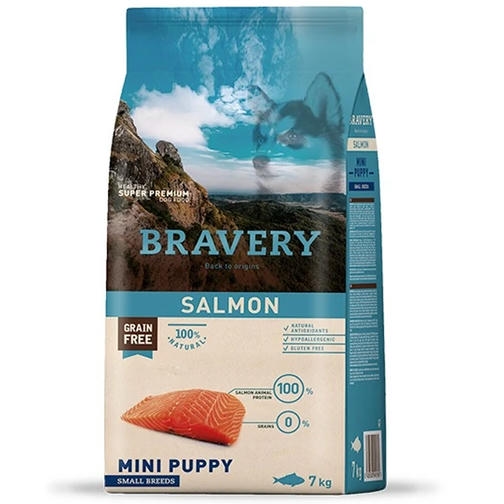 Bravery PUPPY Hypo-Allergenic Somonlu Monoprotein Tahılsız Küçük Irk Yavru Köpek Maması 7KG
