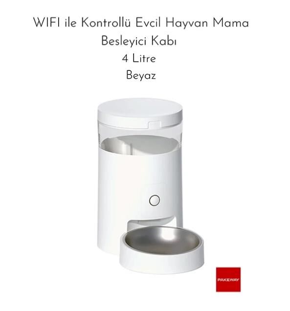 Pakeway Otomatik Wifi Erişimli Mama Kabı Beyaz 4Lt