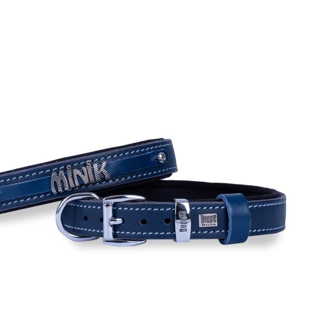 Doggie Konforlu Gerçek Deriden El Yapımı İsimlikli Köpek Boyun Tasması 3,5x47-55cm - Royal Mavi