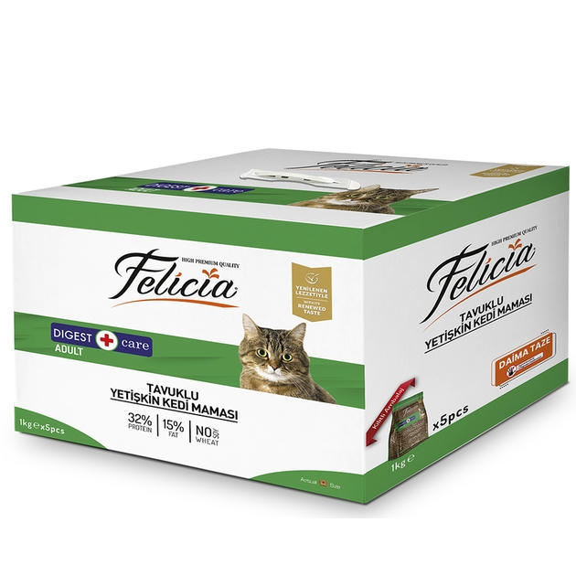 Felicia Tavuklu Az Tahıllı Yetişkin Kedi Maması 5x1 Kg 