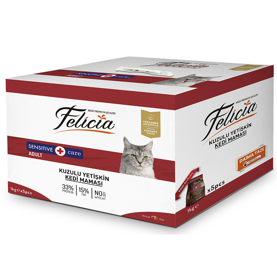 Felicia Kuzulu Az Tahıllı Yetişkin Kedi Maması 5x1 Kg 