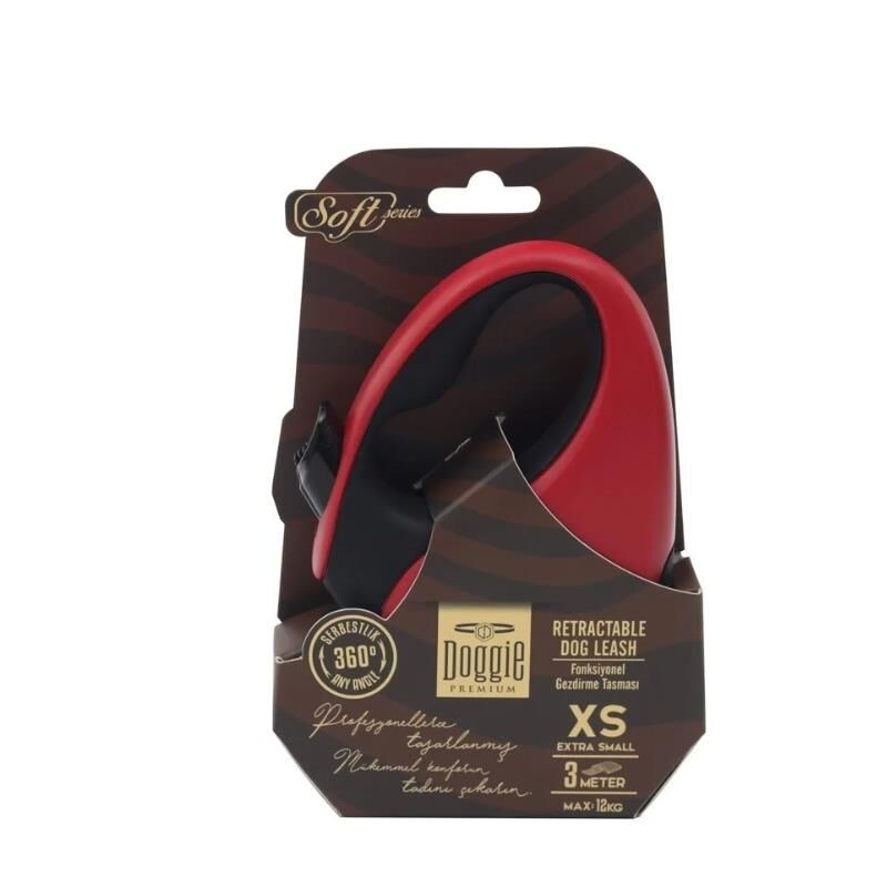 Doggie Otomatik Uzatma Tasması Soft Seri Kırmızı 12Kg/3Mt