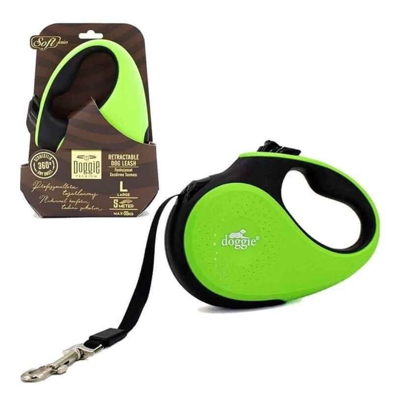 Doggie Otomatik Uzatma Tasması Soft Seri Yeşil 12Kg/3Mt