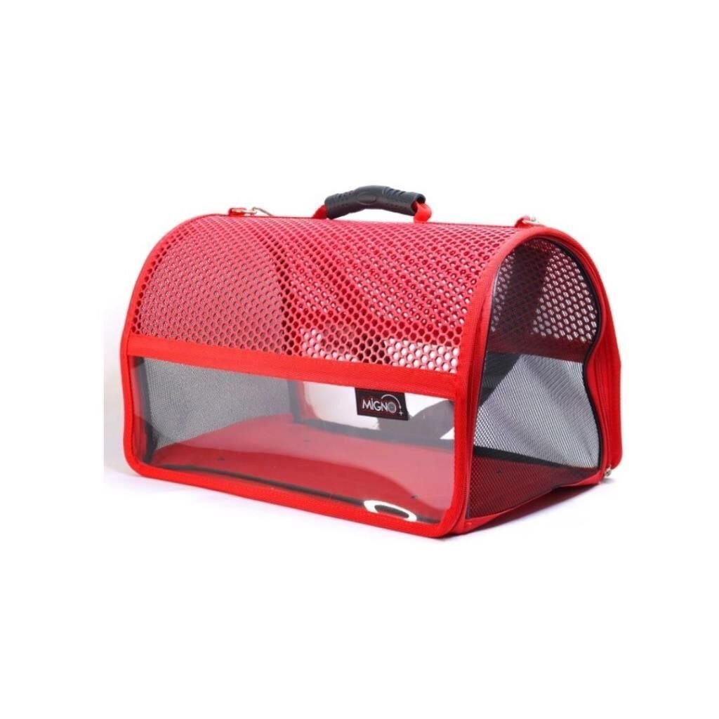 MİGNO FLYBAG Şeffaf Fileli Kedi Köpek Taşıma Çantası - Kırmızı