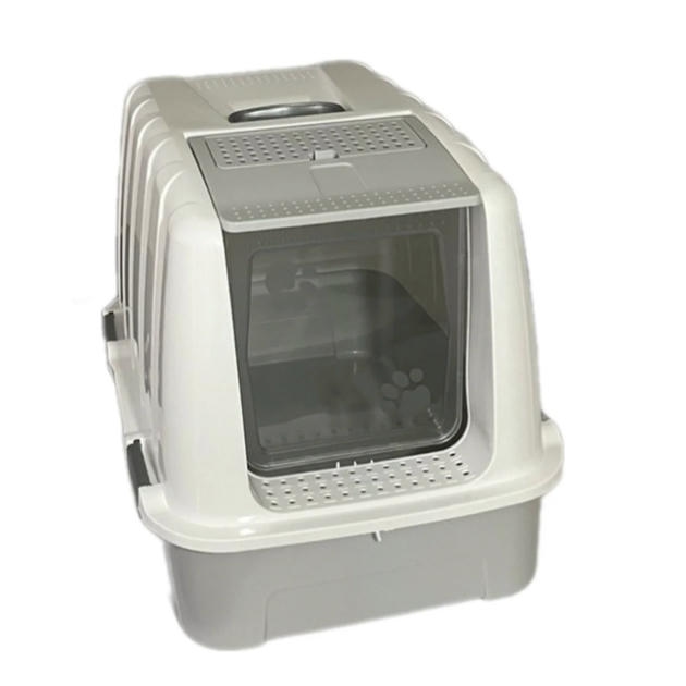 Plast Art Kapalı Kedi Kedi Tuvaleti Gri Beyaz 38*60*45,5 Cm