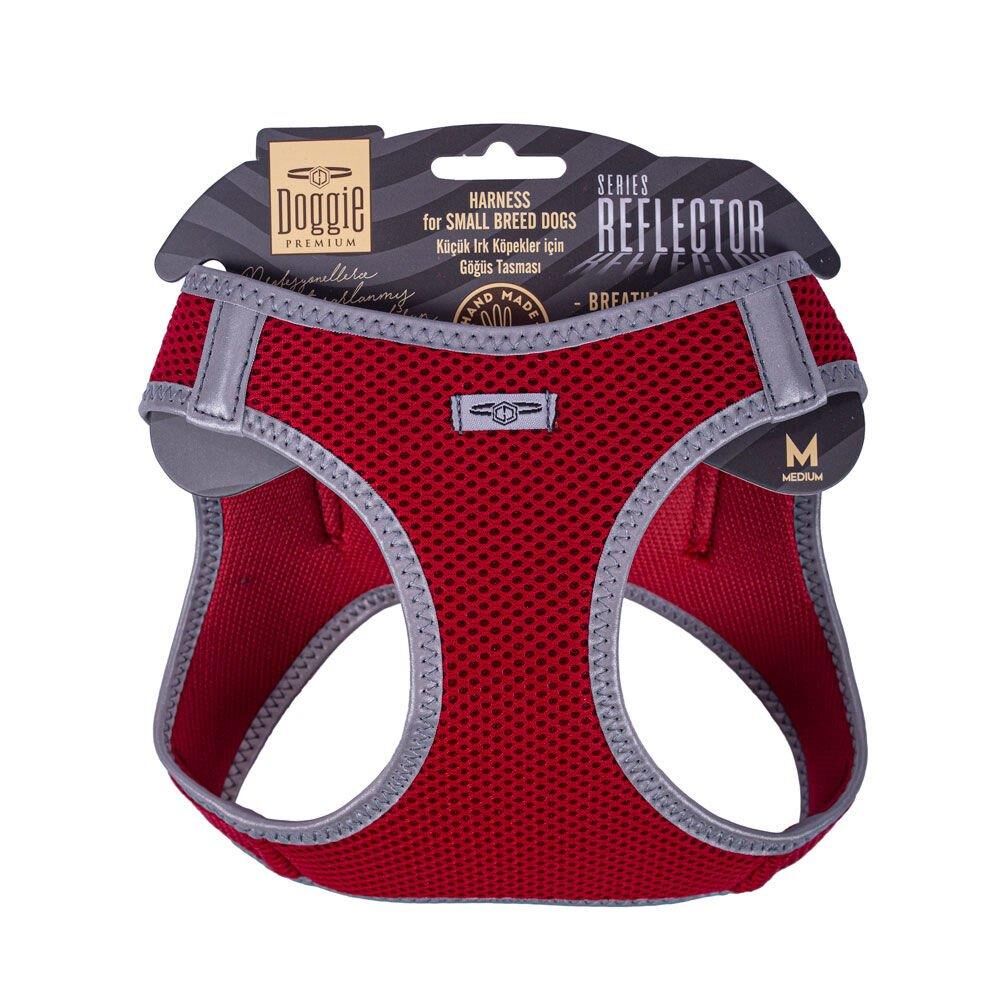 Doggie Havalı Dokuma Reflektör Serisi Küçük Irk Göğüs Tasması Kırmızı M-38-44Cm