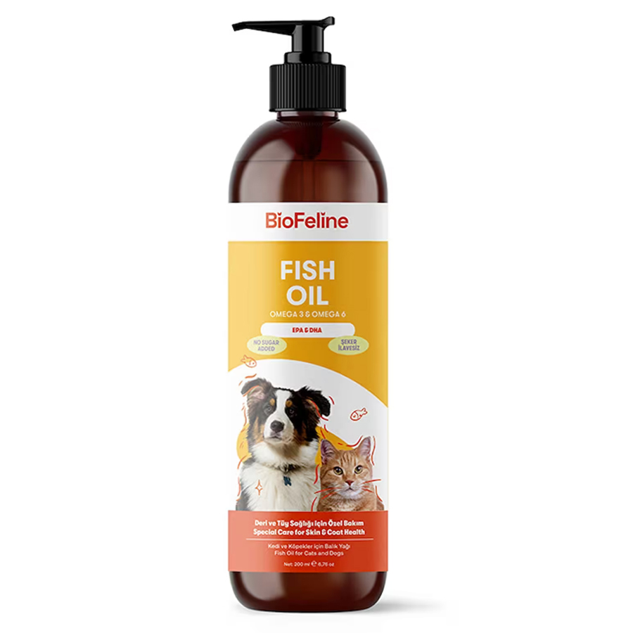 BioFeline Kedi ve Köpekler İçin Tüy ve Genel Sağlık Destekleyici Omega 3 ve 6 İçerikli Balık Yağı 200 ml