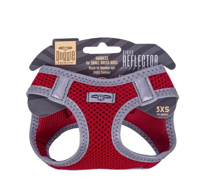 Doggie Havalı Dokuma Reflektör Serisi Küçük Irk Göğüs Tasması Kırmızı 3Xs-22-26Cm