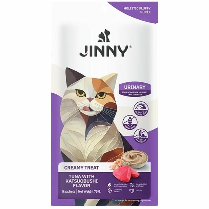 Jinny Creamy Ton Balıklı ve Tütsülenmiş Orkinos Balıklı Kedi Sıvı Ödül Maması 5x15 gr