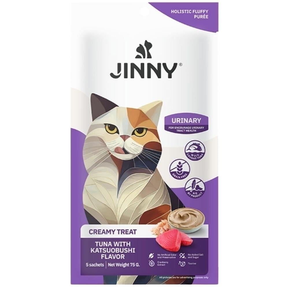 Jinny Creamy Ton Balıklı ve Tütsülenmiş Orkinos Balıklı Kedi Sıvı Ödül Maması 5x15 gr