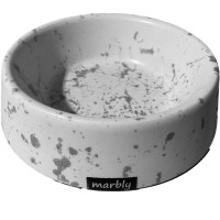 Migno Kedi-Köpek Mama-Su Kabı Mermer (Beyaz-Siyah) 16 oz
