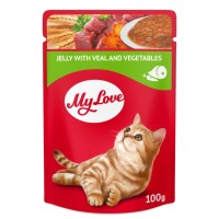 My Love کیسه غذای گربه با گوشت گاو و سبزیجات در ژله 100 Gr