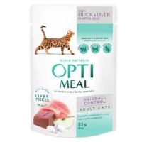 OptiMeal Pouch Hairball غذای مرطوب گربه با ژله اردک-جگر-سیب 85 GR