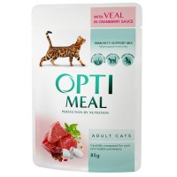 OptiMeal غذای مرطوب گربه با سس گوشت گاو و زغال اخته 85G