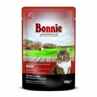 Bonnie Pouch گوشت گاو ژله بزرگسالان کنسرو غذای گربه 100 Gr