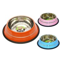 Flip Pet Renkli Şeritli Paslanmaz Çelik Mama Su Kabı 480ml