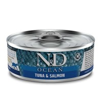 N&D Ocean - غذای کنسروی بدون غلات گربه بالغ با قزل‌آلا و سالمون و میگو 70gr