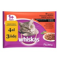 Whiskas Pouch Et Çeşitleri 4 lü Paket Kedi Konserve 4 x 100 gr