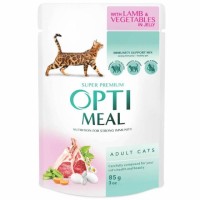 Optimeal کنسرو غذای گربه بزرگسال با تکه‌های بره و سبزیجات در ژله 85gr