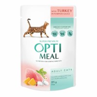 OptiMeal کنسرو غذای گربه بزرگسالان با سس بوقلمون و کدو تنبل 85gr