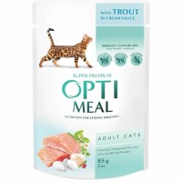 OptiMeal کنسرو غذای گربه بزرگسال با سس خامه ای قزل آلا 85gr