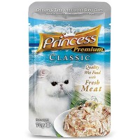 Princess Classic Gold Pouch کنسرو غذای گربه بزرگسالان با مرغ، ماهی تن، صدف و برنج 70gr
