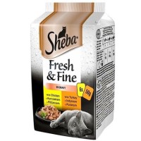 Sheba Pouch Fresh&Fine کنسرو غذای گربه بزرگسالان با مرغ و بوقلمون در گروی 50gr (بسته 6)