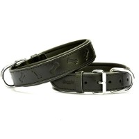 Doggie Comfort Deri Kemik Desenli Köpek Boyun Tasması Medium Siyah 3.5x47-55 Cm