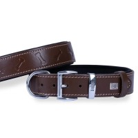 Doggie Comfort Deri Kemik Desenli Köpek Boyun Tasması Kahverengi 3.5x52-60 Cm