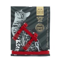 Doggie Dokuma Kedi Gezdirme Göğüs Tasma Takımı Kırmızı 1x25-40cm
