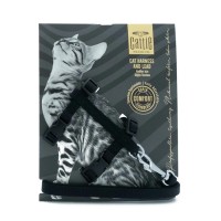 Doggie Dokuma Kedi Gezdirme Göğüs Tasma Takımı Siyah 1x25-40cm