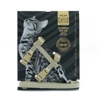 Cattie Dokuma Kedi Gezdirme Göğüs Tasma Takımı Haki 1x25-40cm