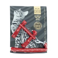 Cattie Özel Desenli Dokuma Kedi Göğüs ve Uzatma Seti Kırmızı 1x25-40cm