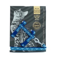 Cattie Özel Desenli Dokuma Kedi Göğüs ve Uzatma Seti Mavi 1x25-40cm