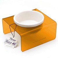 Petbucks Home Kedi ve Köpek Dekoratif Seramik Tekli Mama Kabı & Su Kabı 300 ml (Şeffaf Turuncu)