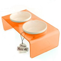 Petbucks Home Kedi ve Köpek Dekoratif Seramik İkili Mama Kabı & Su Kabı 2x300 ml (Şeffaf Turuncu)