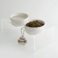Petbucks Home Kedi ve Köpek Dekoratif Seramik İkili Mama Kabı & Su Kabı 2x300 ml (Şeffaf)