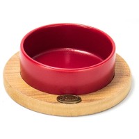 PetVoda Ozark Oval Ahşap Altlıklı Seramik Mama-Su Kabı Kırmızı 19,5 cm (400 ml)