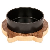 PetVoda Ozark Kedili Ahşap Standlı Seramik Mama-Su Kabı Siyah 19,5 cm (400 ml)