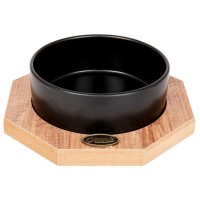 PetVoda Ozark Sekizgen Ahşap Standlı Seramik Mama-Su Kabı Siyah 19,5 cm (400 ml)