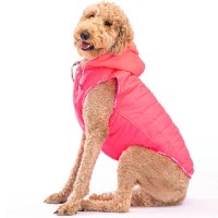 Pawstar Railway Neon Pembe Orta-Büyük Irk Köpek Yağmurluğu (Kolsuz) 14-20KG [4XL] - Su itici özelliktedir