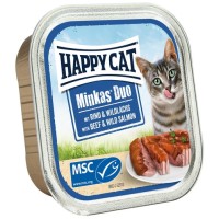 Happy Cat Minkas Duo Sığır Etli ve Somonlu Yetişkin Kedi Konservesi 100gr